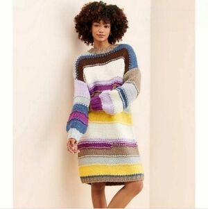 Callahan Paz Oversized Sweater Dress Size Large Stripped Multi Color N…